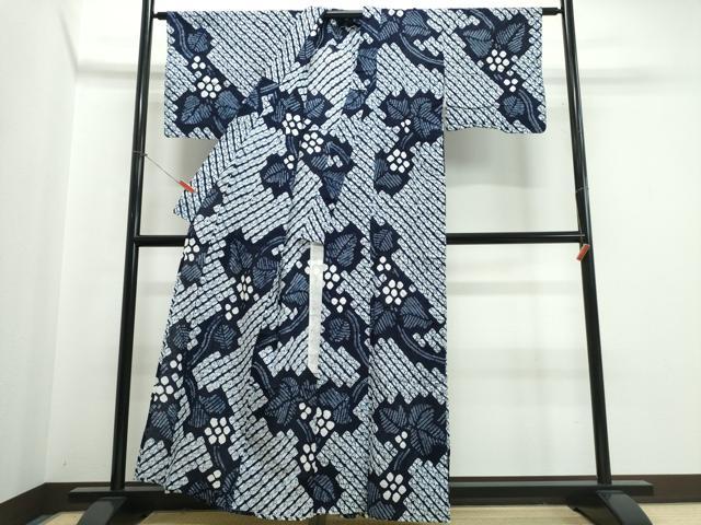 平和屋着物∴夏物　浴衣　有松鳴海絞り　蔦の葉花文　綿　逸品　CABJ0172ng