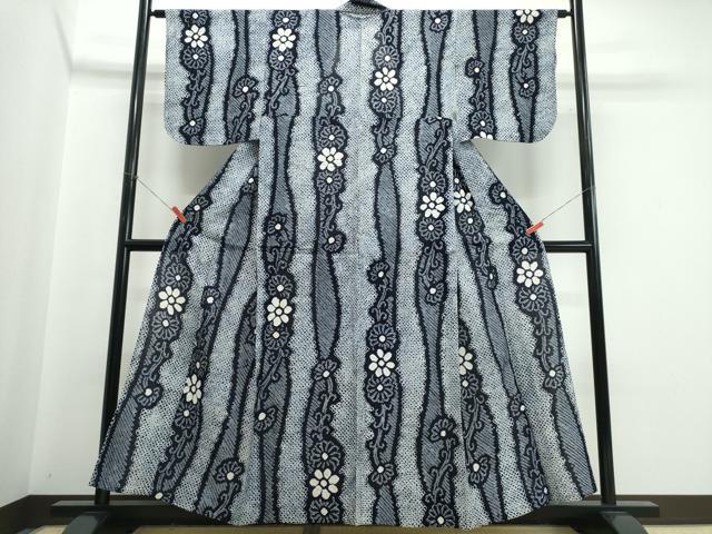 平和屋着物∴夏物　浴衣　有松鳴海絞り　菊唐草間道　綿　逸品　CABJ0176ng