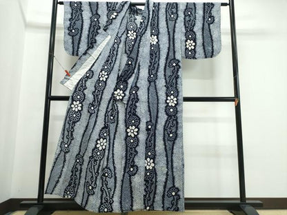 平和屋着物∴夏物　浴衣　有松鳴海絞り　菊唐草間道　綿　逸品　CABJ0176ng