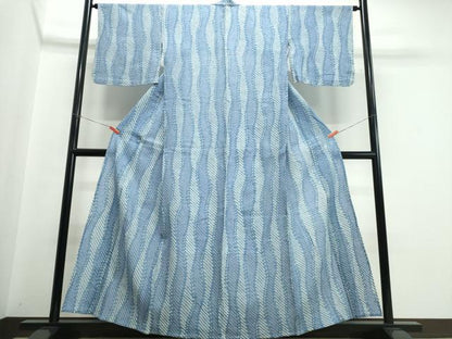 平和屋着物∴夏物　浴衣　有松鳴海絞り　よろけ縞　綿　逸品　CABJ0179ng