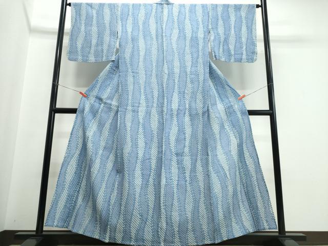 平和屋着物∴夏物　浴衣　有松鳴海絞り　よろけ縞　綿　逸品　CABJ0179ng