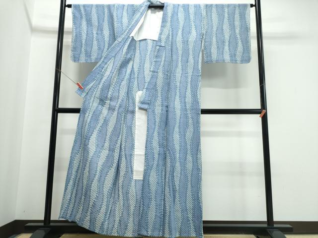 平和屋着物∴夏物　浴衣　有松鳴海絞り　よろけ縞　綿　逸品　CABJ0179ng