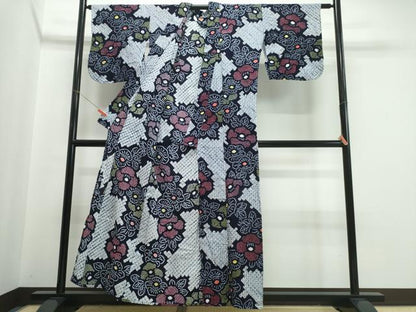 平和屋着物∴夏物　浴衣　有松鳴海絞り　椿　綿　逸品　CABJ0181ng
