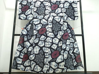 平和屋着物∴夏物　浴衣　有松鳴海絞り　石畳花文　綿　逸品　CABJ0182ng