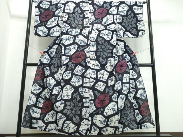 平和屋着物∴夏物　浴衣　有松鳴海絞り　石畳花文　綿　逸品　CABJ0182ng