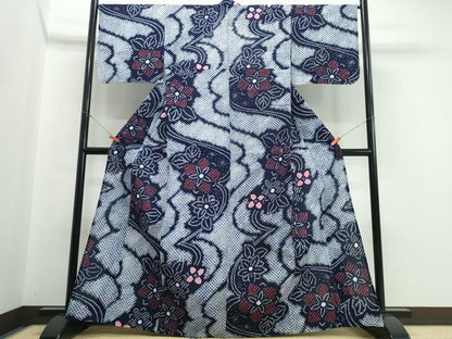 平和屋着物∴夏物　浴衣　有松鳴海絞り　流水花文　綿　逸品　CABJ0184ng