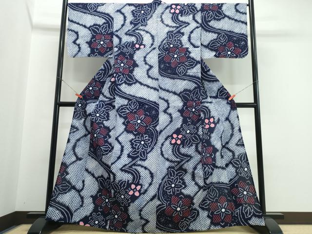 平和屋着物∴夏物　浴衣　有松鳴海絞り　流水花文　綿　逸品　CABJ0184ng