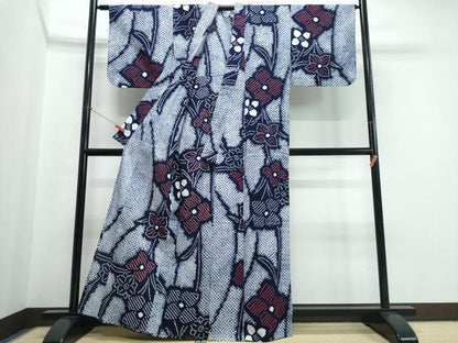 平和屋着物∴夏物　浴衣　有松鳴海絞り　草花文　綿　逸品　CABJ0186ng
