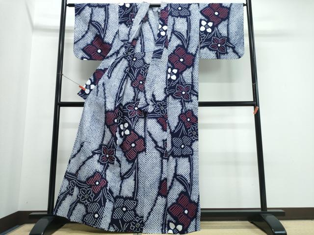 平和屋着物∴夏物　浴衣　有松鳴海絞り　草花文　綿　逸品　CABJ0186ng