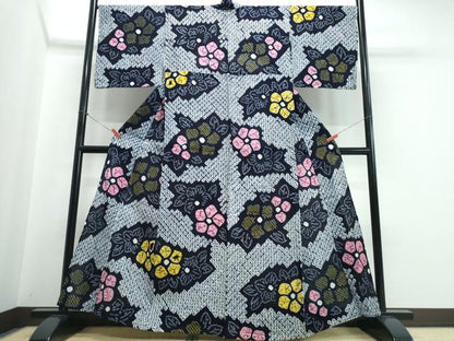 平和屋着物∴夏物　浴衣　有松鳴海絞り　舞花文　綿　逸品　CABJ0187ng