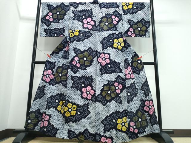 平和屋着物∴夏物　浴衣　有松鳴海絞り　舞花文　綿　逸品　CABJ0187ng