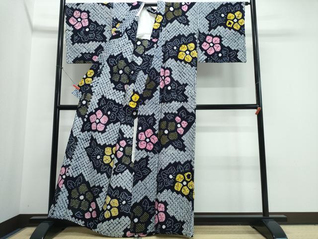 平和屋着物∴夏物　浴衣　有松鳴海絞り　舞花文　綿　逸品　CABJ0187ng