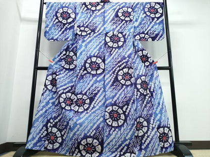 平和屋着物∴夏物　浴衣　有松鳴海絞り　枝葉水車文様　綿　逸品　未使用　CABJ0190ng