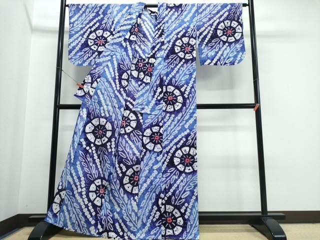 平和屋着物∴夏物　浴衣　有松鳴海絞り　枝葉水車文様　綿　逸品　未使用　CABJ0190ng