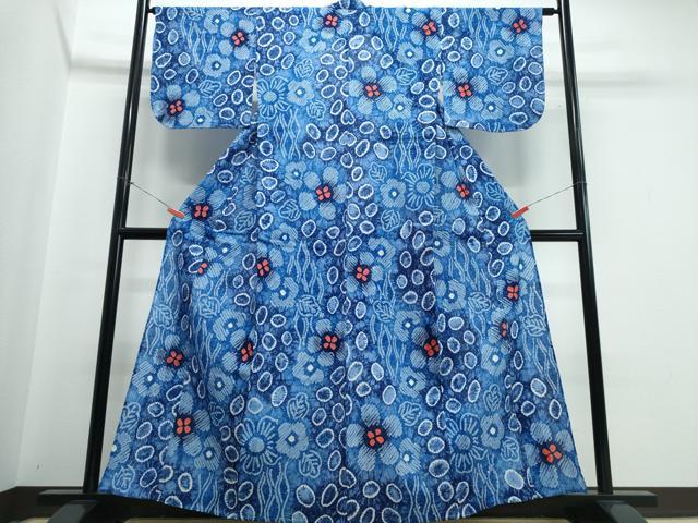 平和屋着物∴夏物　浴衣　有松鳴海絞り　草花文　綿　逸品　CABJ0191ng