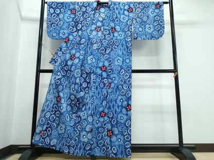 平和屋着物∴夏物　浴衣　有松鳴海絞り　草花文　綿　逸品　CABJ0191ng
