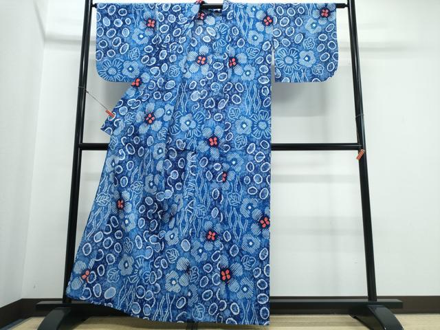平和屋着物∴夏物　浴衣　有松鳴海絞り　草花文　綿　逸品　CABJ0191ng