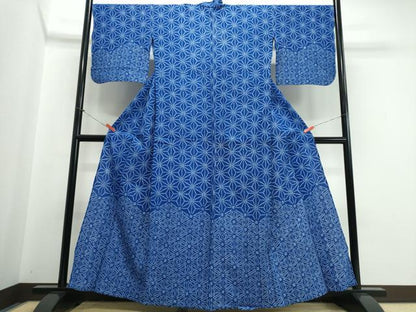 平和屋着物∴夏物　訪問着・浴衣兼用　絵羽浴衣　有松鳴海絞り　麻の葉文様　綿　逸品　CABJ0193ng