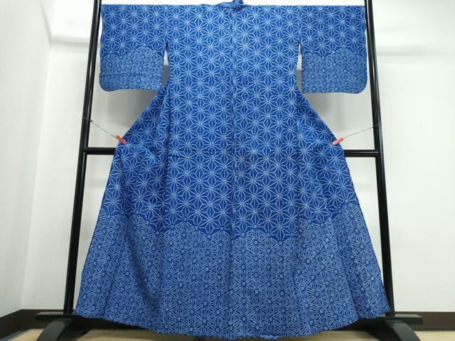 平和屋着物∴夏物　訪問着・浴衣兼用　絵羽浴衣　有松鳴海絞り　麻の葉文様　綿　逸品　CABJ0193ng