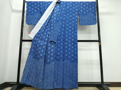 平和屋着物∴夏物　訪問着・浴衣兼用　絵羽浴衣　有松鳴海絞り　麻の葉文様　綿　逸品　CABJ0193ng