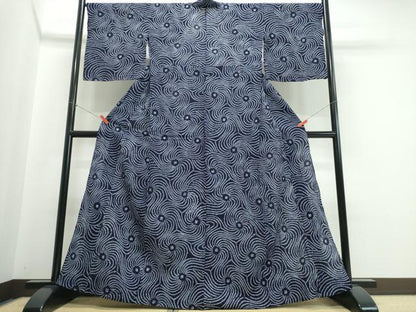 平和屋着物∴夏物　浴衣　有松鳴海絞り　渦巻文様　綿　逸品　CABJ0195ng