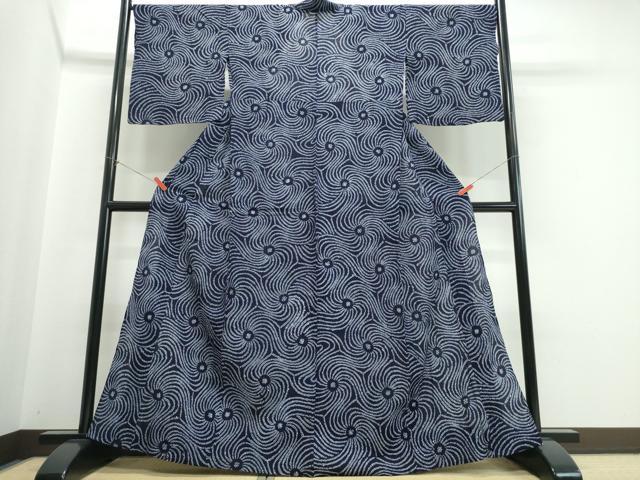平和屋着物∴夏物　浴衣　有松鳴海絞り　渦巻文様　綿　逸品　CABJ0195ng