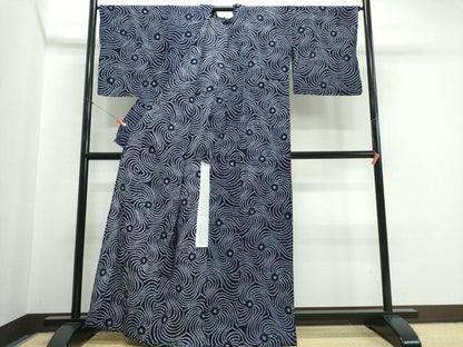 平和屋着物∴夏物　浴衣　有松鳴海絞り　渦巻文様　綿　逸品　CABJ0195ng