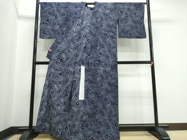 平和屋着物∴夏物　浴衣　有松鳴海絞り　渦巻文様　綿　逸品　CABJ0195ng
