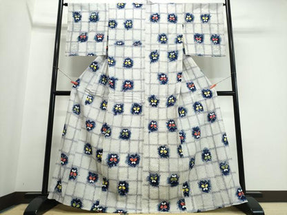平和屋着物∴夏物　浴衣　有松鳴海絞り　市松舞蝶文　綿　逸品　CABJ0196ng