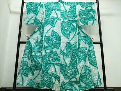 平和屋着物∴夏物　浴衣　有松鳴海絞り　舞蝶花文　綿　逸品　CABJ0198ng