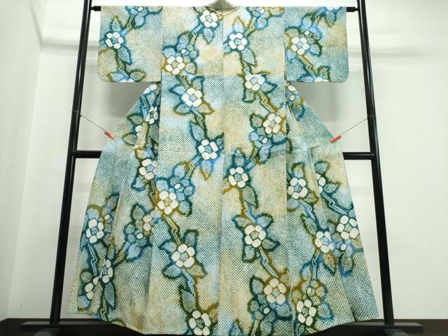 平和屋着物∴夏物　浴衣　有松鳴海絞り　枝花文　綿　逸品　CABJ0199ng