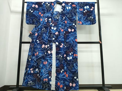 平和屋着物∴夏物　浴衣　有松鳴海絞り　こぼれ松葉舞蝶文　綿　逸品　CABJ0201ng