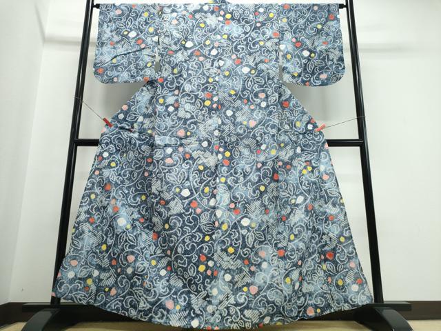 平和屋着物∴夏物　浴衣　有松鳴海絞り　花唐草文　綿　逸品　CABJ0202ng