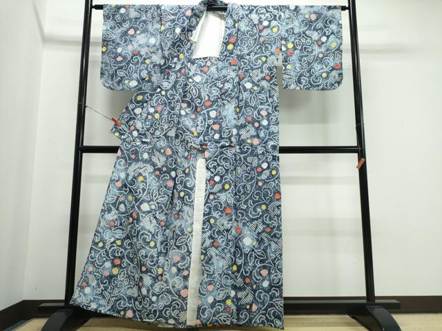 平和屋着物∴夏物　浴衣　有松鳴海絞り　花唐草文　綿　逸品　CABJ0202ng