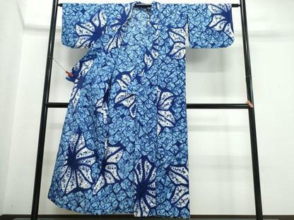 平和屋着物∴夏物　浴衣　有松鳴海絞り　舞葉文　綿　逸品　CABJ0203ng