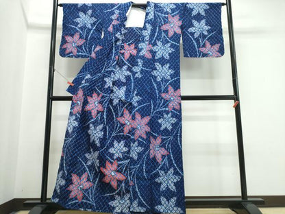 平和屋着物∴夏物　浴衣　有松鳴海絞り　蜘蛛絞り　舞葉文　綿　逸品　CABJ0207ng