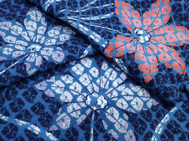 平和屋着物∴夏物　浴衣　有松鳴海絞り　蜘蛛絞り　舞葉文　綿　逸品　CABJ0207ng