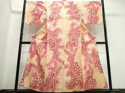 平和屋着物∴夏物　浴衣　有松鳴海絞り　草花文　綿　逸品　CABJ0208ng