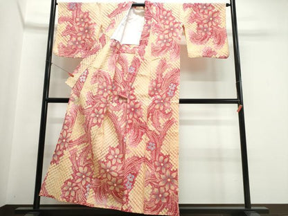平和屋着物∴夏物　浴衣　有松鳴海絞り　草花文　綿　逸品　CABJ0208ng