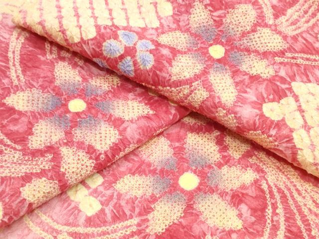 平和屋着物∴夏物　浴衣　有松鳴海絞り　草花文　綿　逸品　CABJ0208ng