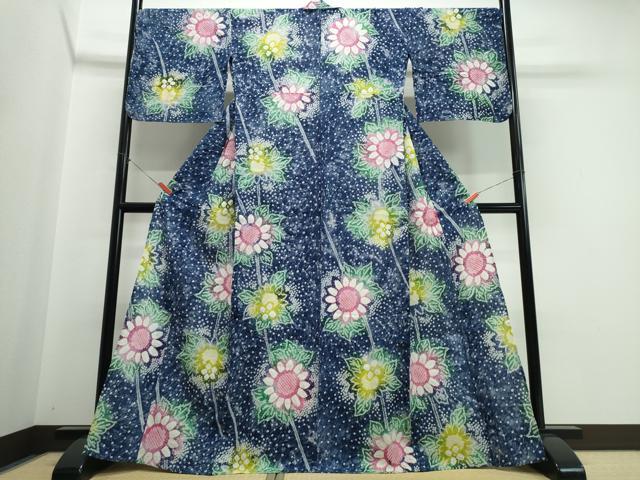 平和屋着物∴夏物　浴衣　有松鳴海絞り　向日葵　綿　逸品　CABJ0209ng