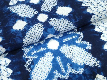 平和屋着物∴夏物　浴衣　有松鳴海絞り　市松花文　綿　逸品　CABJ0211ng