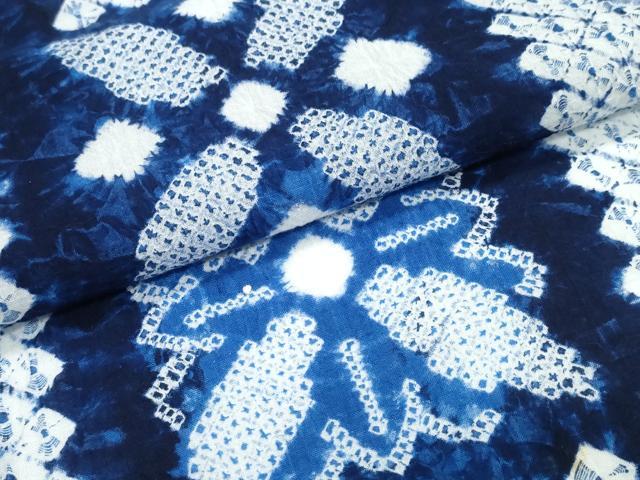 平和屋着物∴夏物　浴衣　有松鳴海絞り　市松花文　綿　逸品　CABJ0211ng