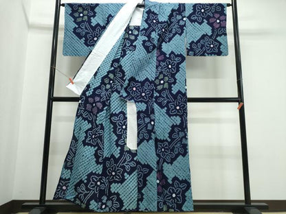 平和屋着物∴夏物　浴衣　有松鳴海絞り　枝花文　綿　逸品　CABJ0212ng