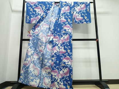 平和屋着物∴夏物　浴衣　金魚枝葉文　綿　逸品　CABJ0222ng