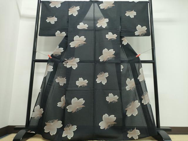 平和屋着物∴夏物　浴衣　コシノジュンコ　JUNKO KOSHINO 　綿紅梅　舞桜　黒地　綿　逸品　CABJ0226ng
