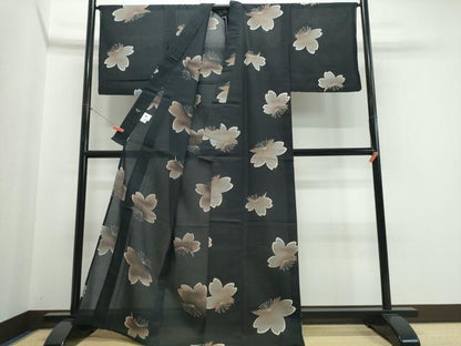 平和屋着物∴夏物　浴衣　コシノジュンコ　JUNKO KOSHINO 　綿紅梅　舞桜　黒地　綿　逸品　CABJ0226ng