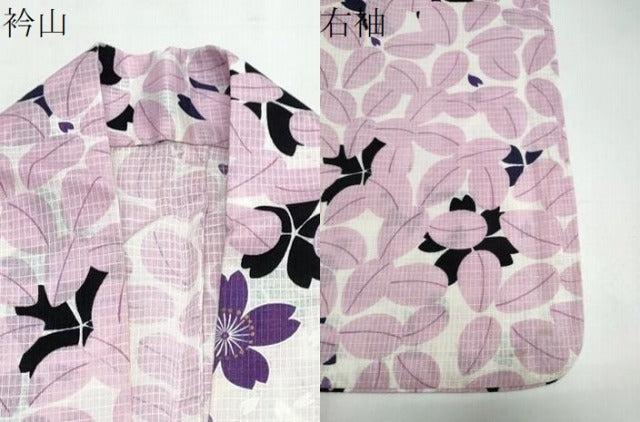 平和屋着物∴夏物　浴衣　綿紅梅　草花桜　金彩　綿　逸品　CABJ0227ng