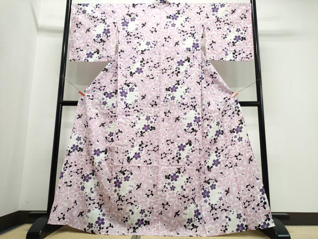 平和屋着物∴夏物　浴衣　綿紅梅　草花桜　金彩　綿　逸品　CABJ0227ng