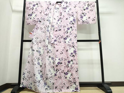 平和屋着物∴夏物　浴衣　綿紅梅　草花桜　金彩　綿　逸品　CABJ0227ng